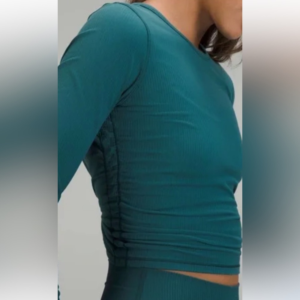 lululemon athletica Long Sleeve Ribbed Crop Top Teal